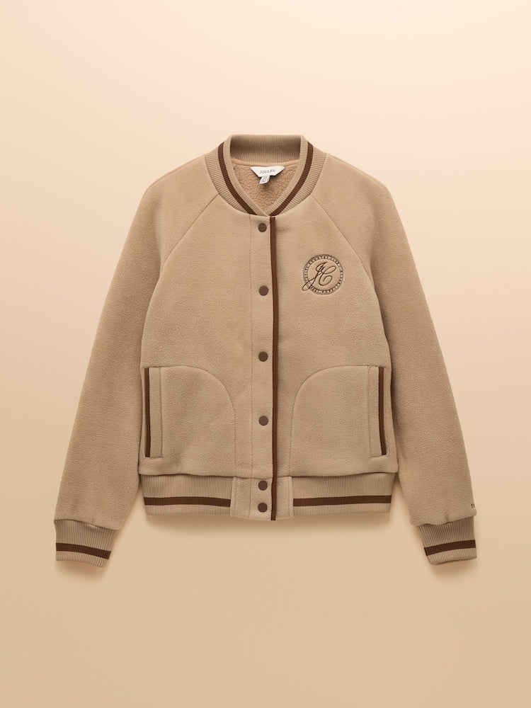 Margot Neutral Varsity Fleece Bomber Jacket