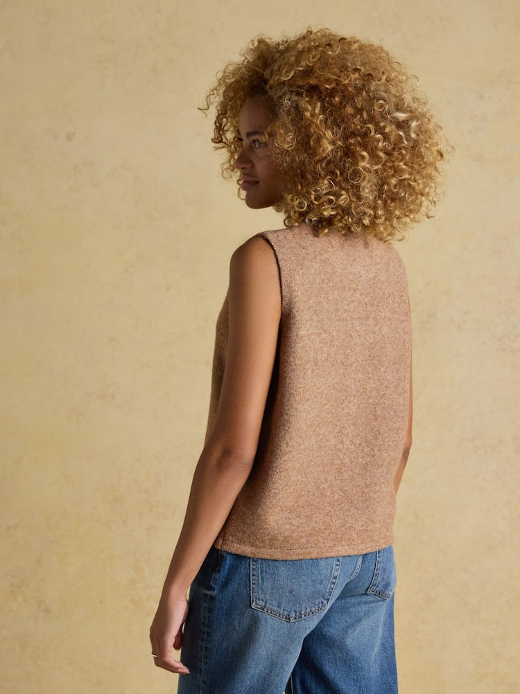Holly Camel Button Through Knitted Vest