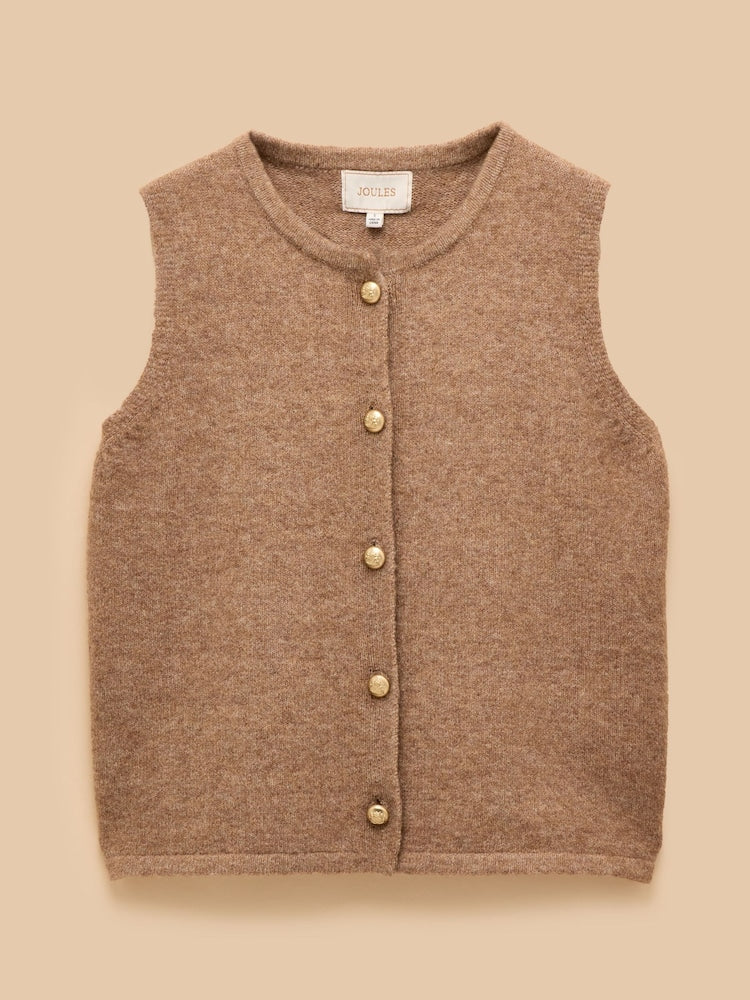 Holly Camel Button Through Knitted Vest