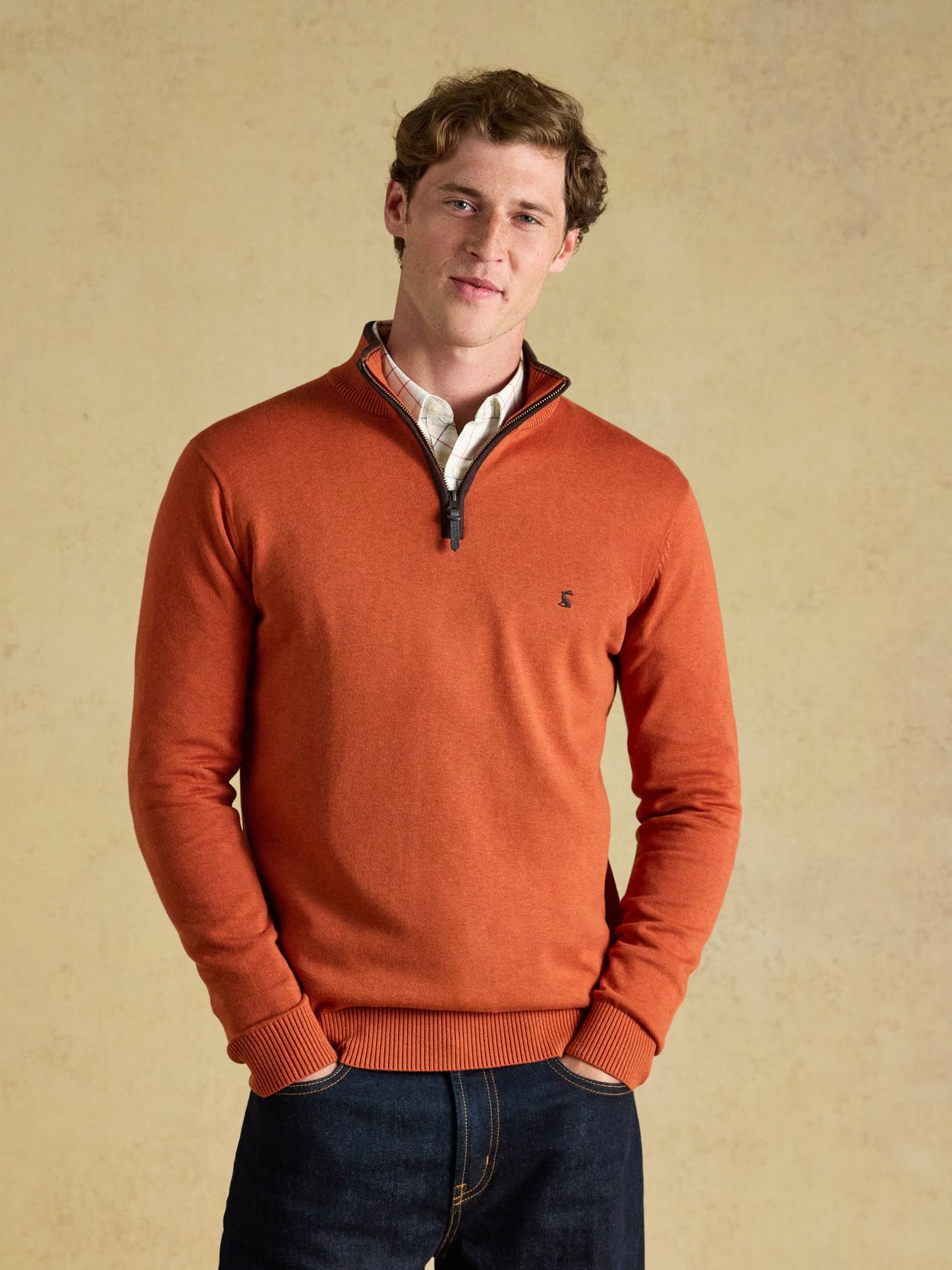 Hillside Orange Quarter Zip Knitted Jumper