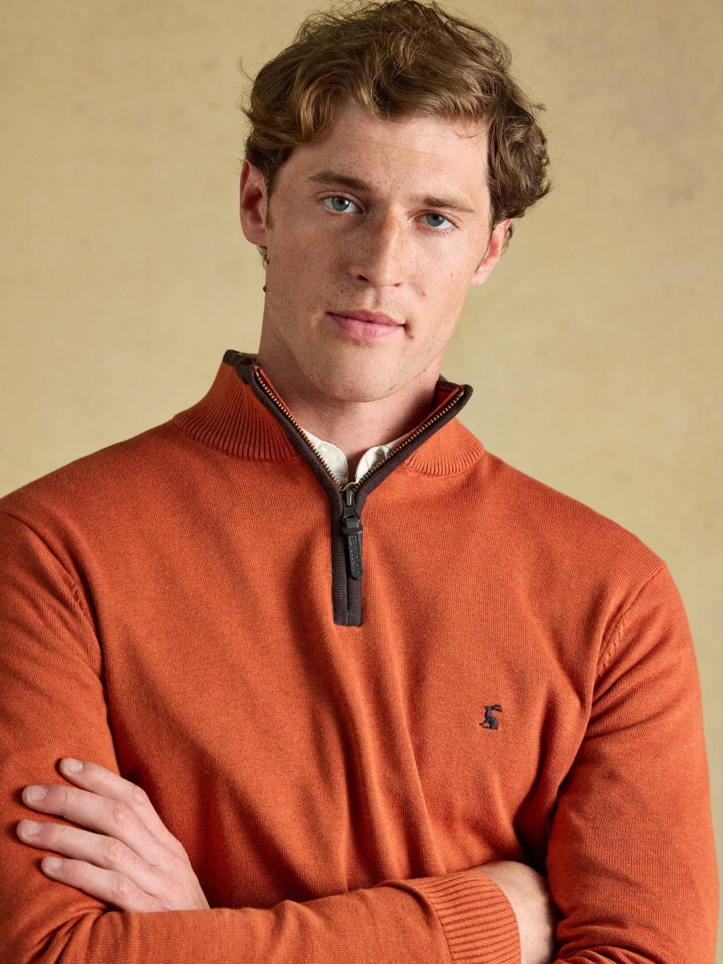 Hillside Orange Quarter Zip Knitted Jumper