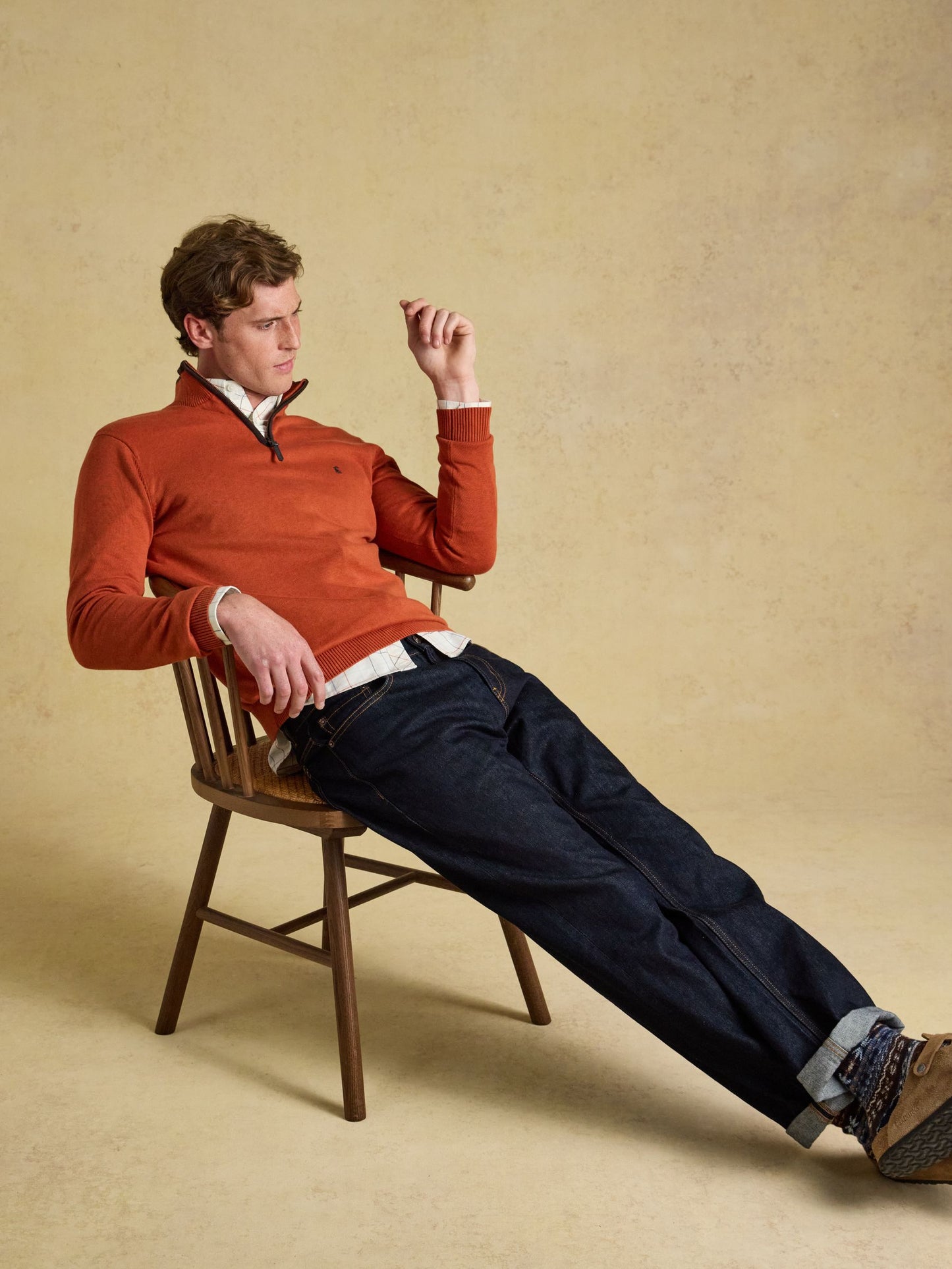 Hillside Orange Quarter Zip Knitted Jumper
