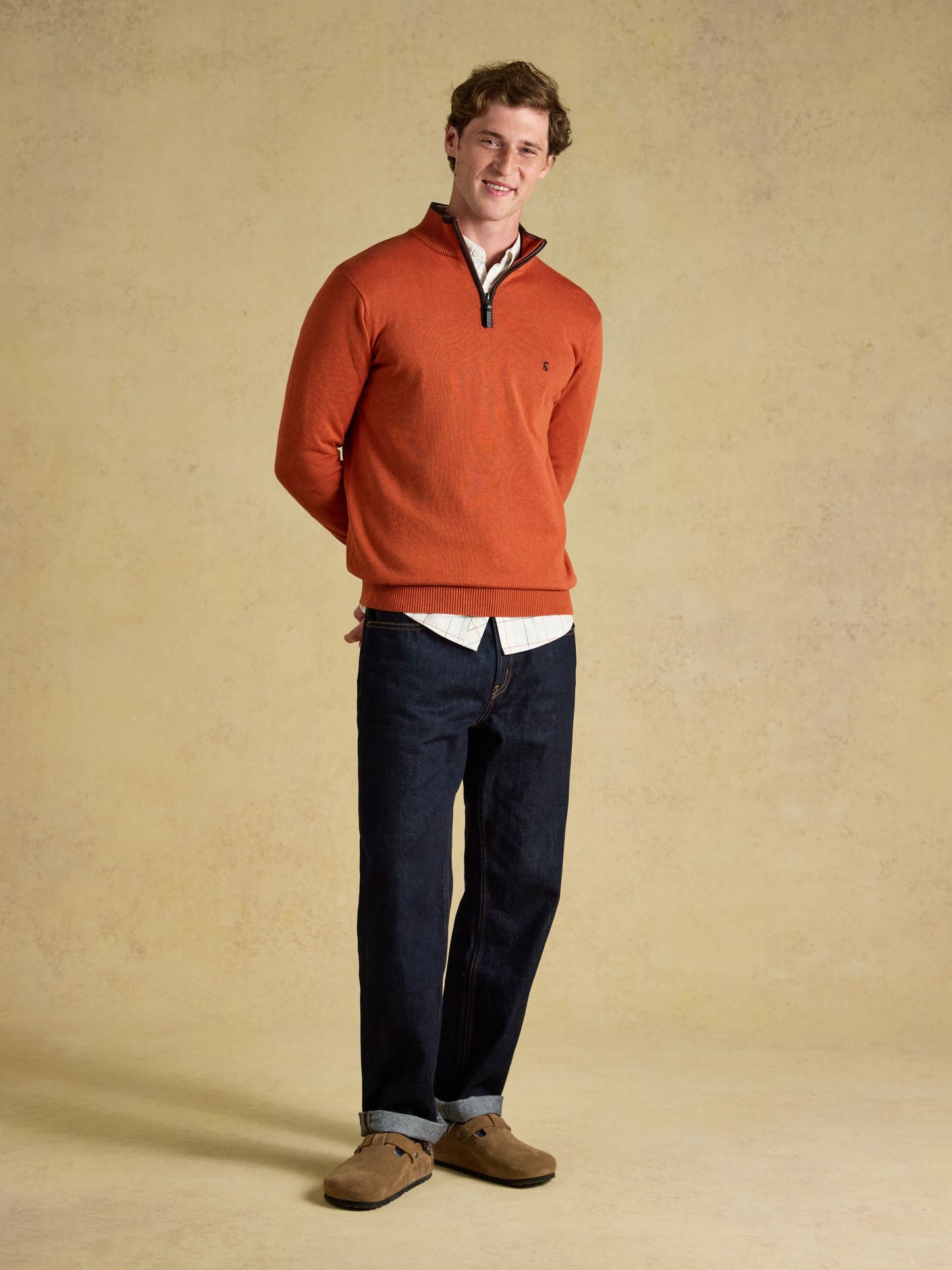 Hillside Orange Quarter Zip Knitted Jumper