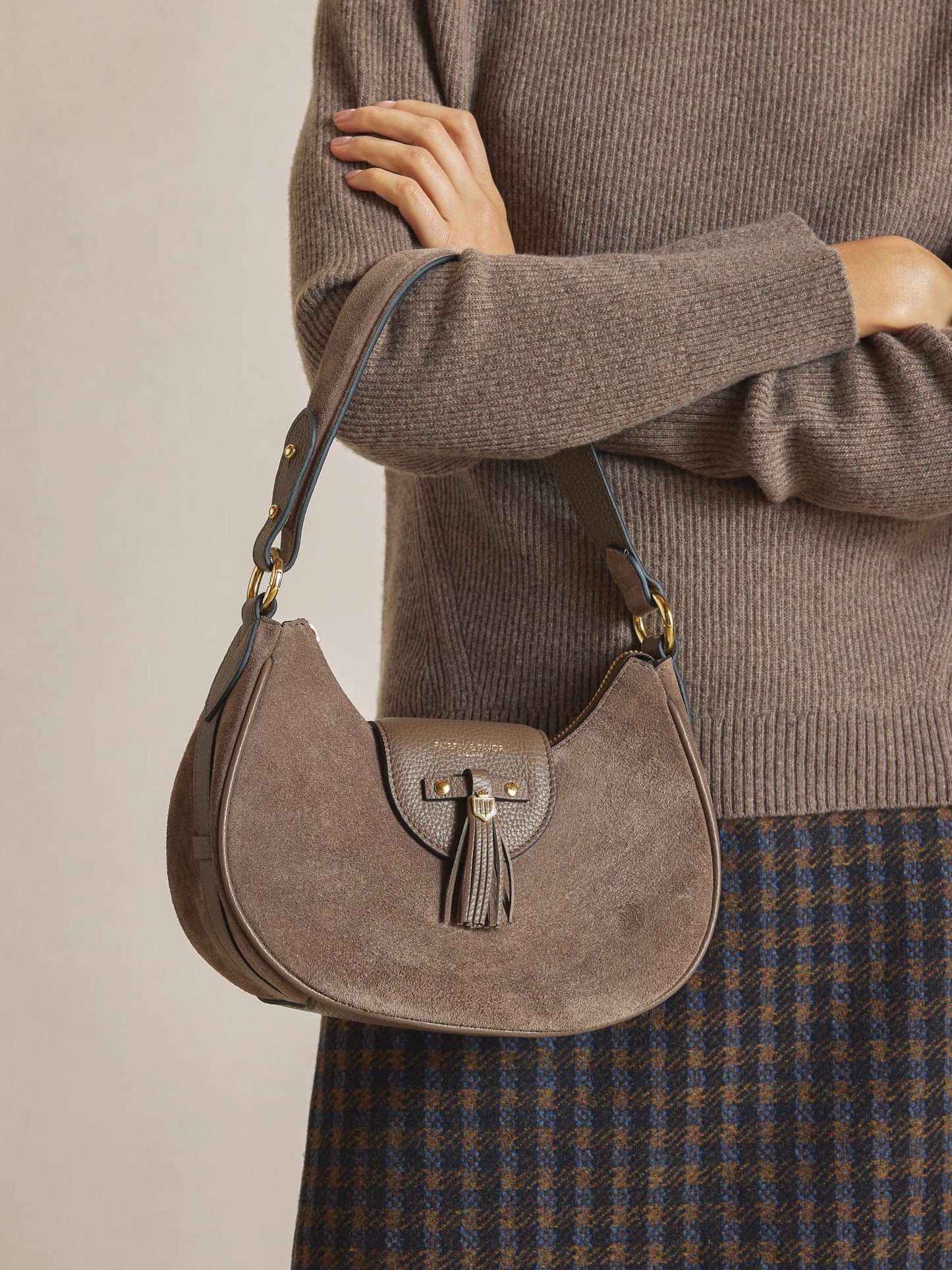 Windsor Deep Taupe Suede Shoulder Bag