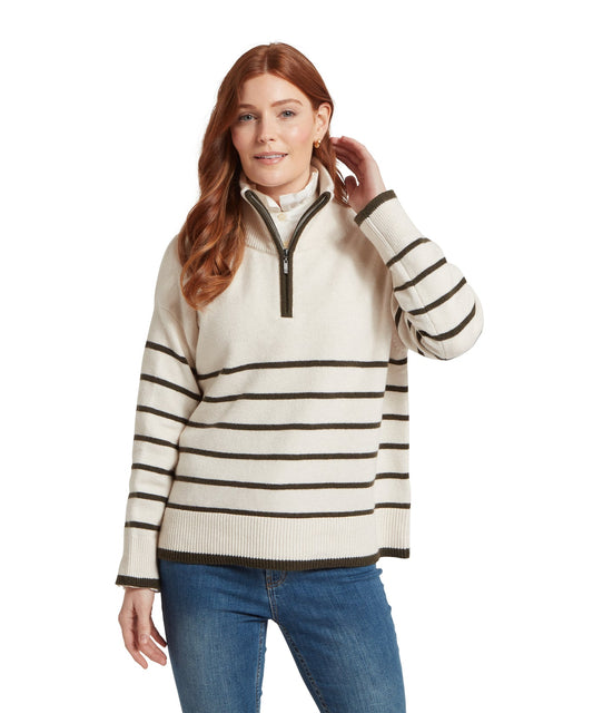 Sandsend Quarter Zip Jumper White/Loden
