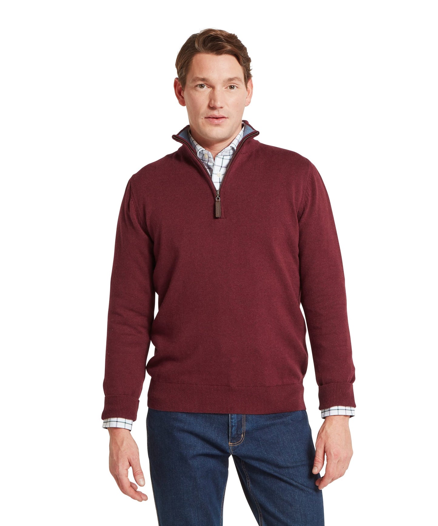 Calton Cotton Cashmere 1/4 Zip Jumper Burgundy