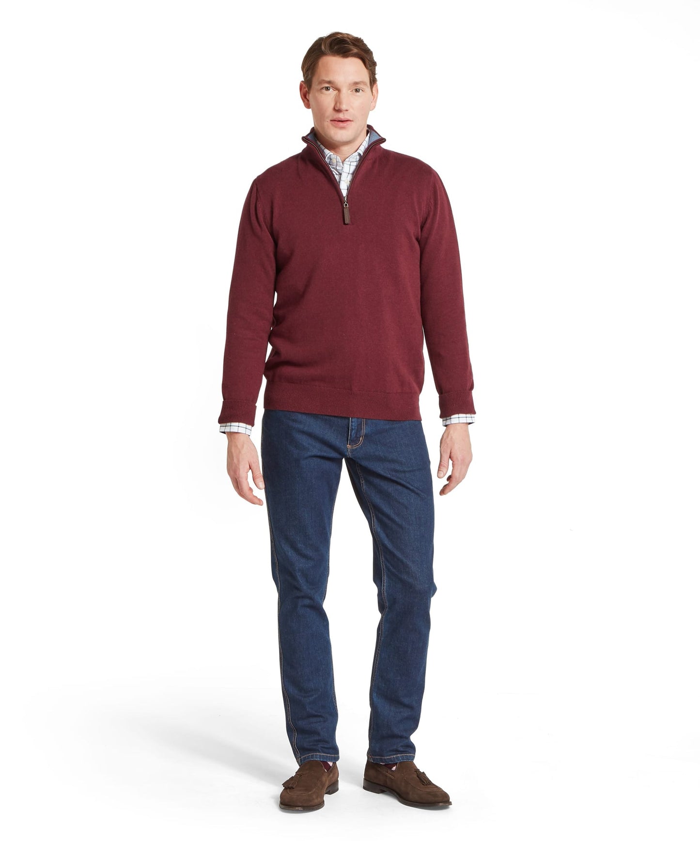 Calton Cotton Cashmere 1/4 Zip Jumper Burgundy