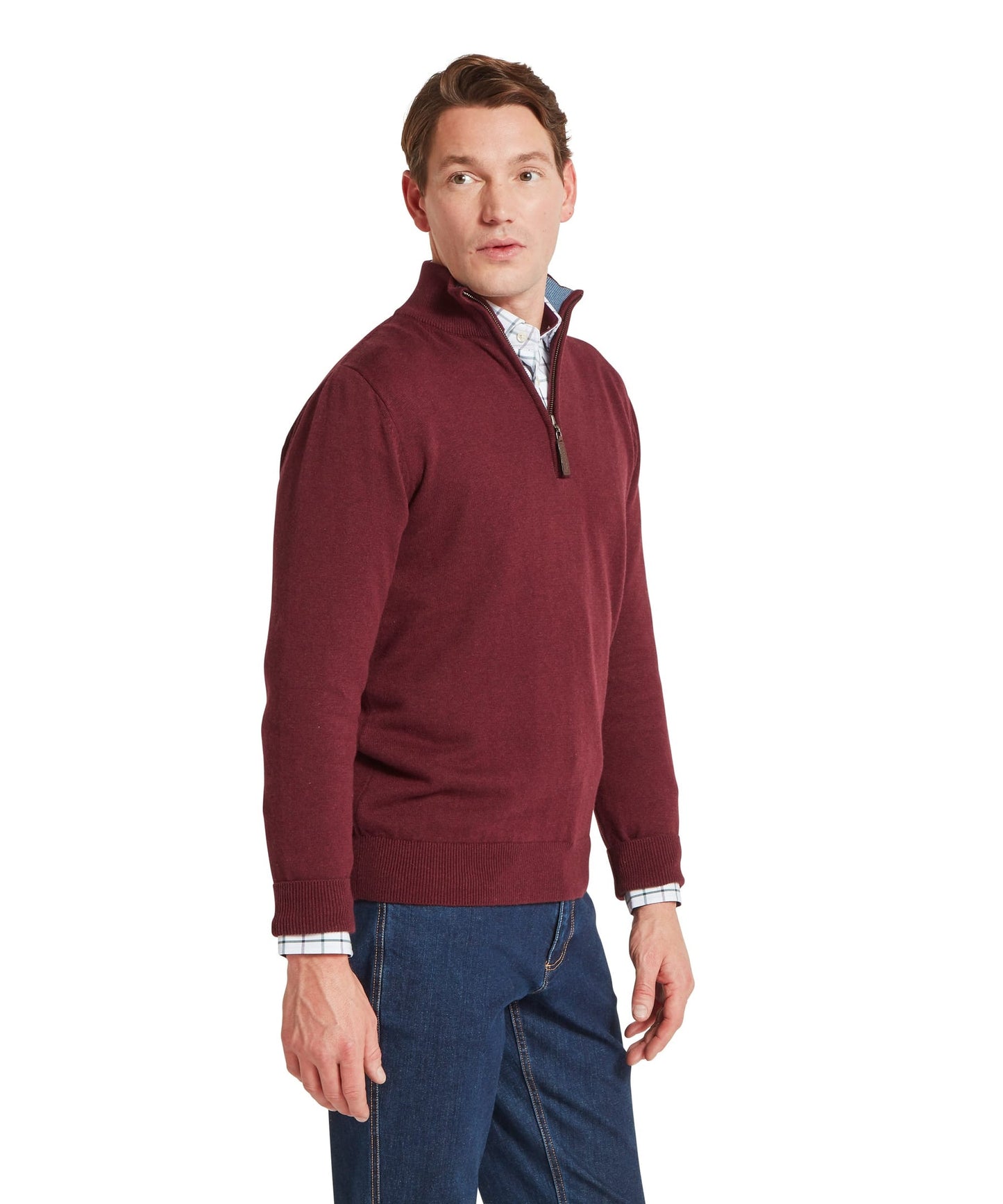 Calton Cotton Cashmere 1/4 Zip Jumper Burgundy