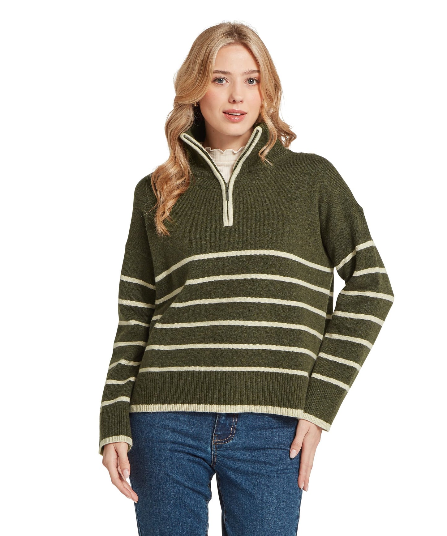 Sandsend Quarter Jumper Loden/Oatmeal