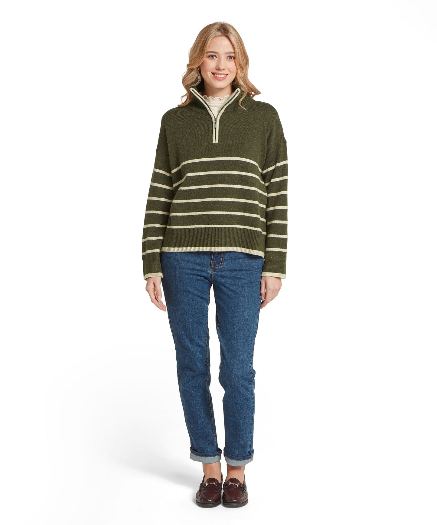 Sandsend Quarter Jumper Loden/Oatmeal