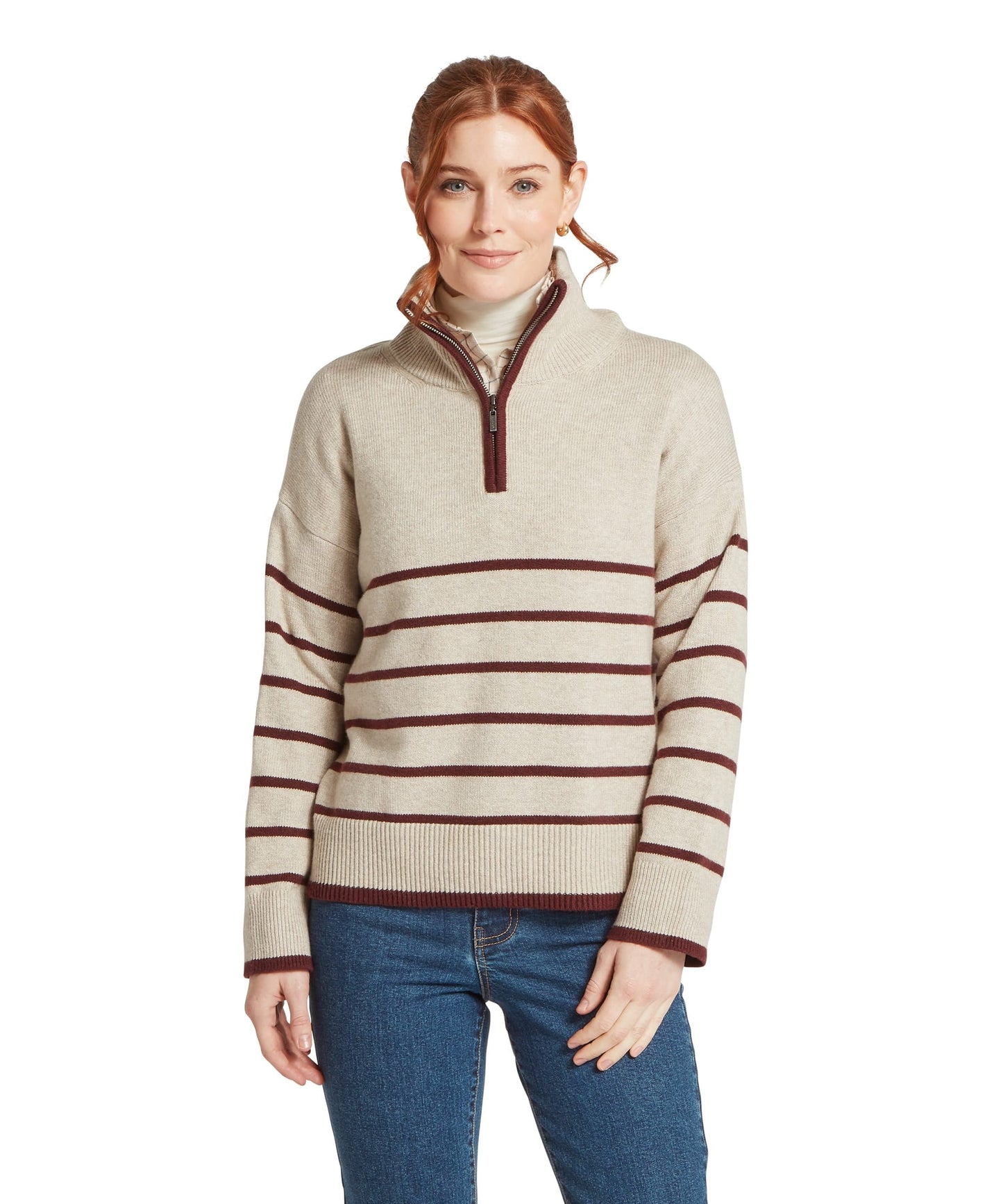 Sandsend Quarter Jumper Oatmeal/Port