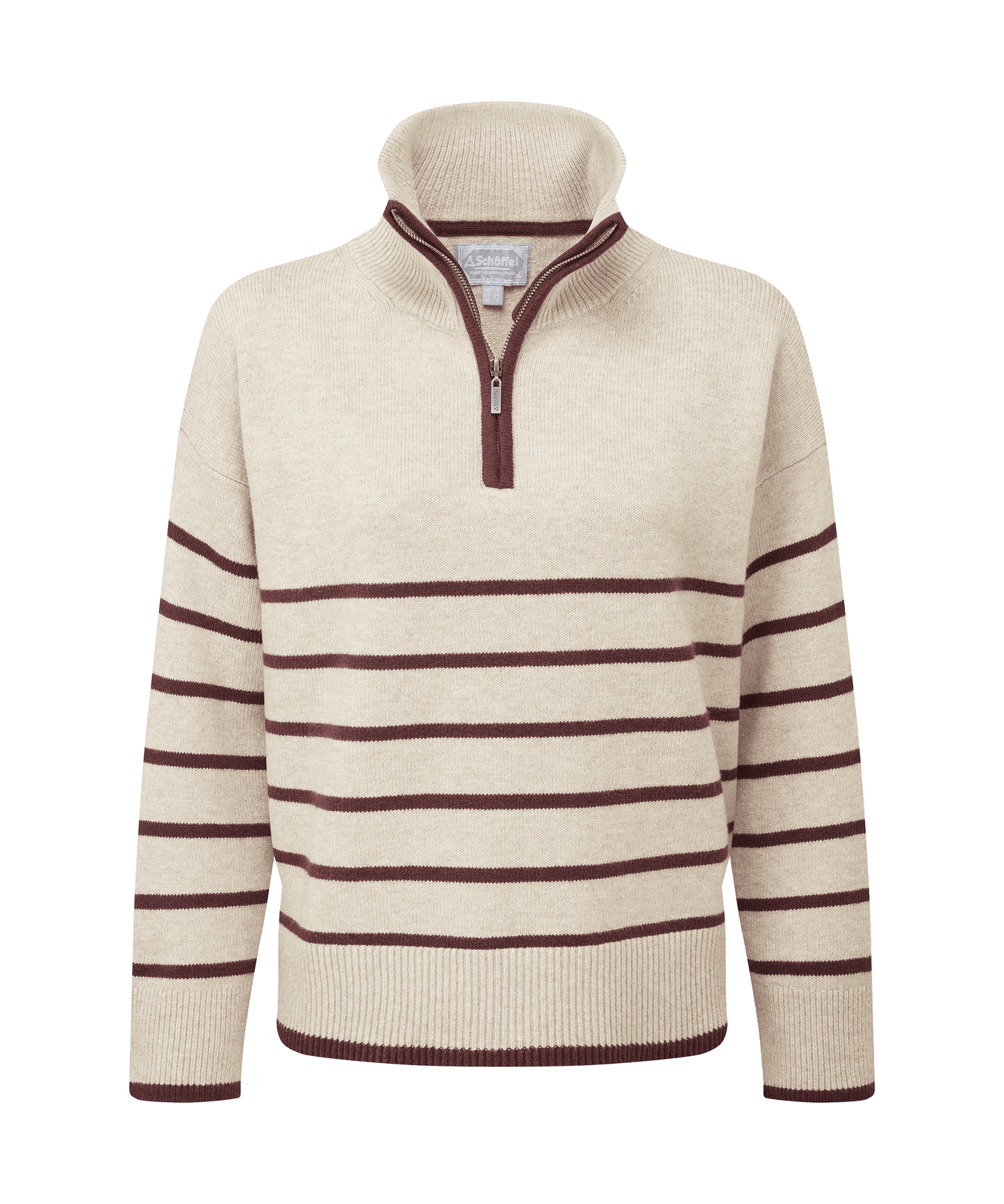 Sandsend Quarter Jumper Oatmeal/Port