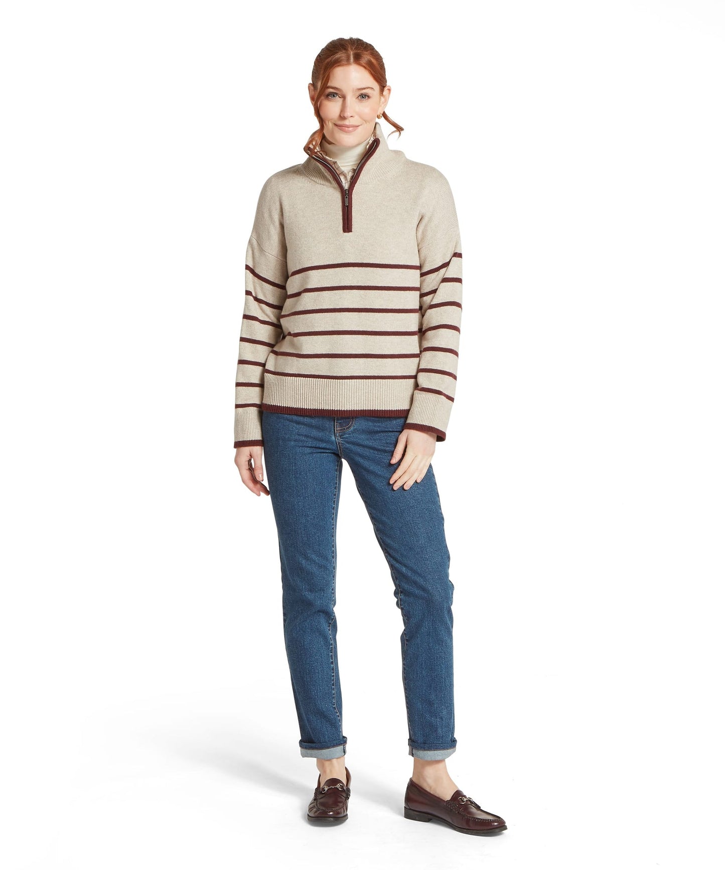 Sandsend Quarter Jumper Oatmeal/Port