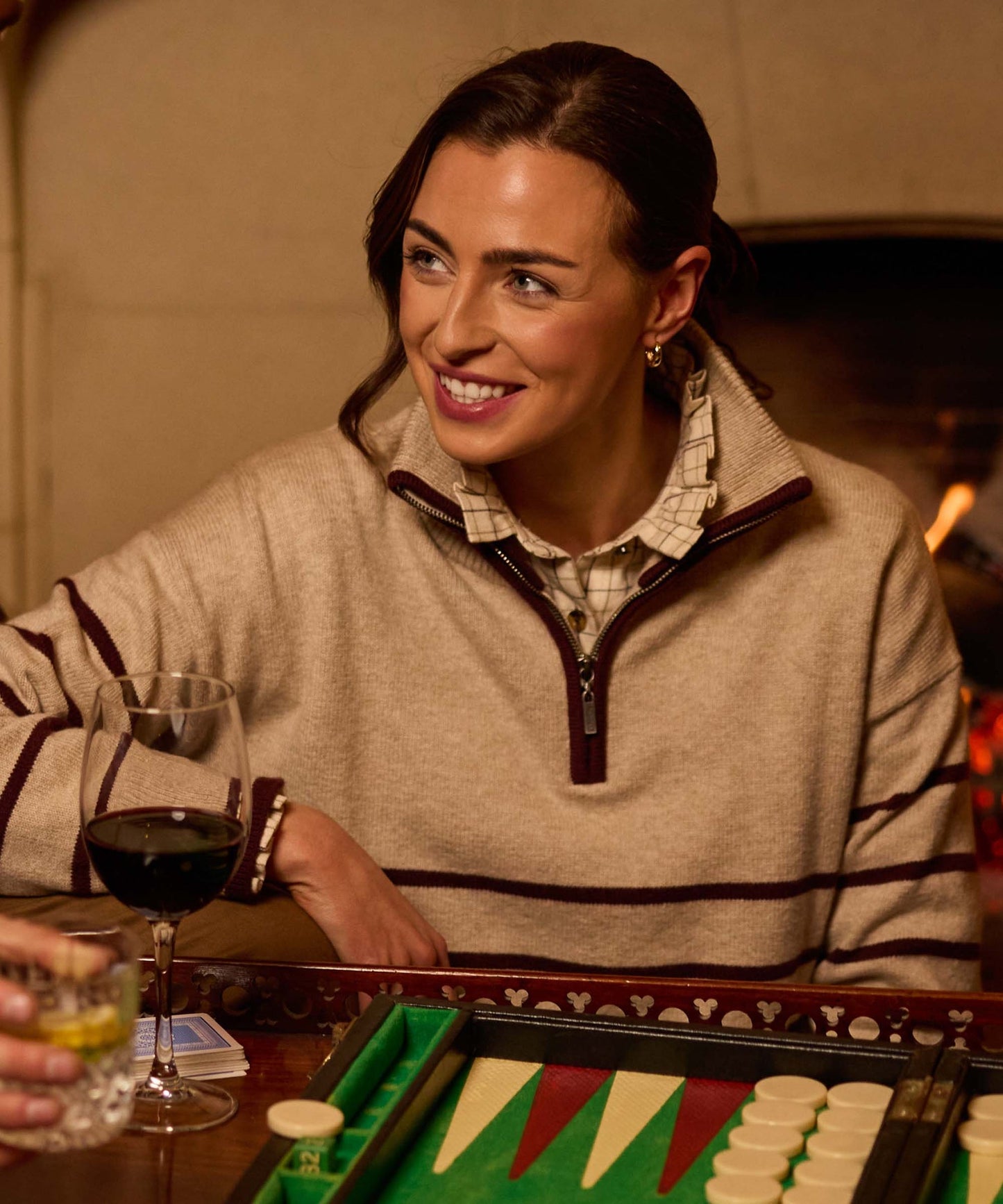Sandsend Quarter Jumper Oatmeal/Port