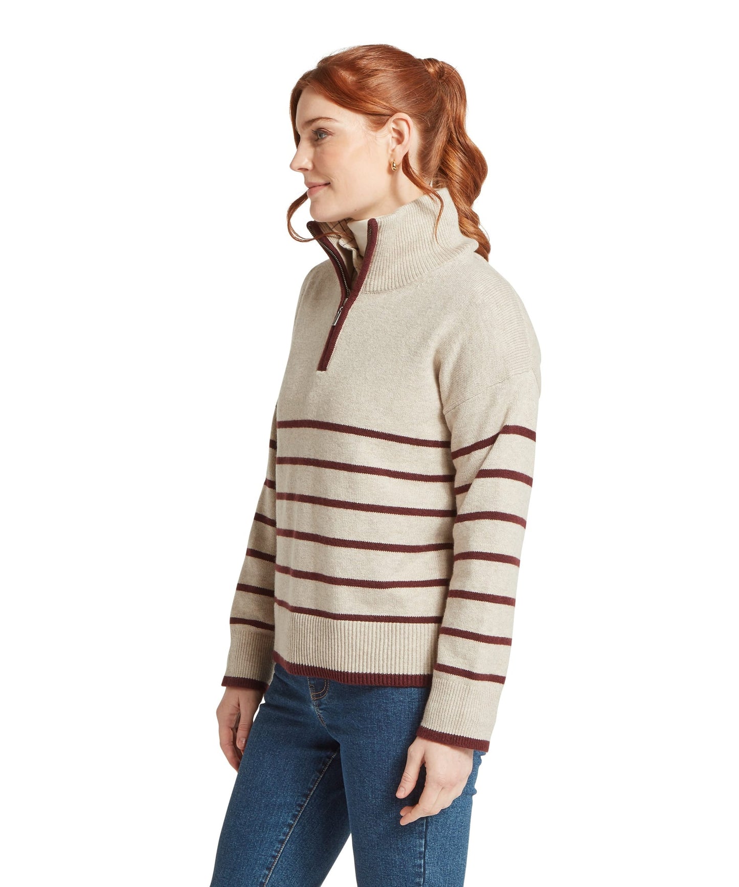 Sandsend Quarter Jumper Oatmeal/Port