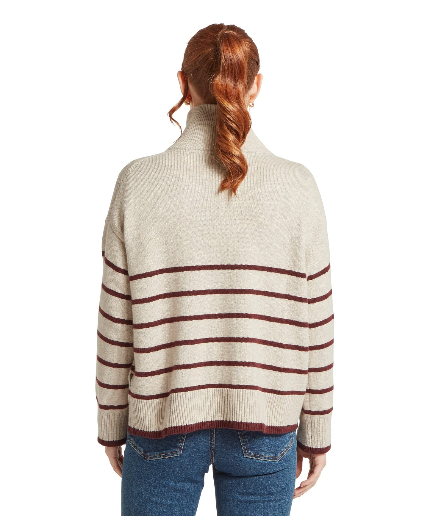 Sandsend Quarter Jumper Oatmeal/Port