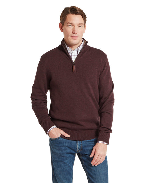 Lewis Lambswool Quarter Zip Jumper Port