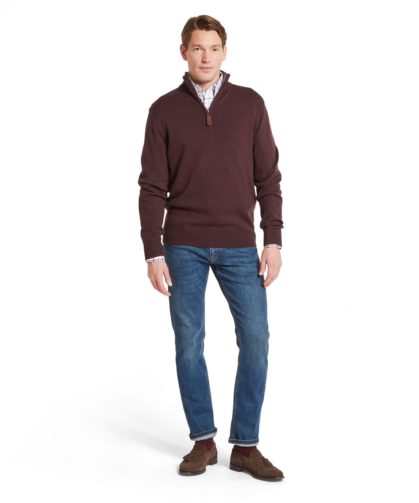 Lewis Lambswool Quarter Zip Jumper Port