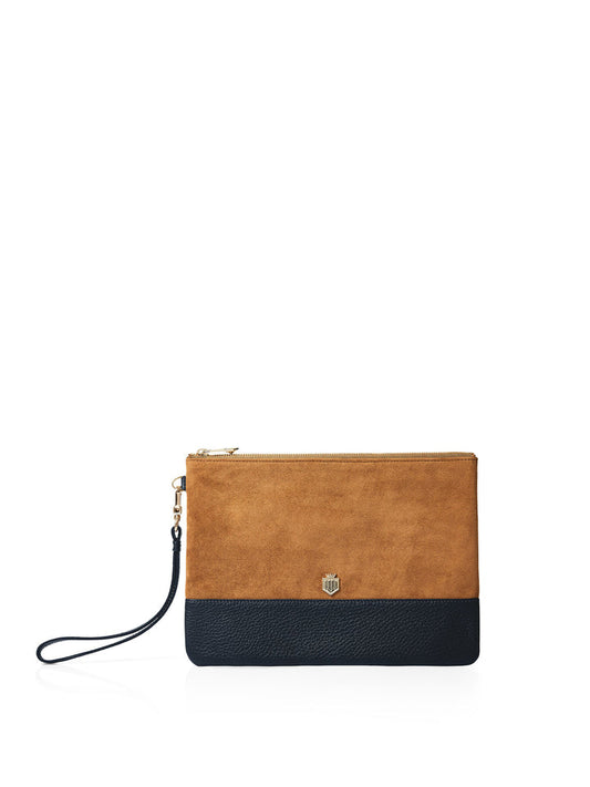 The Highbury Women's Clutch Bag - Tan & Navy Suede