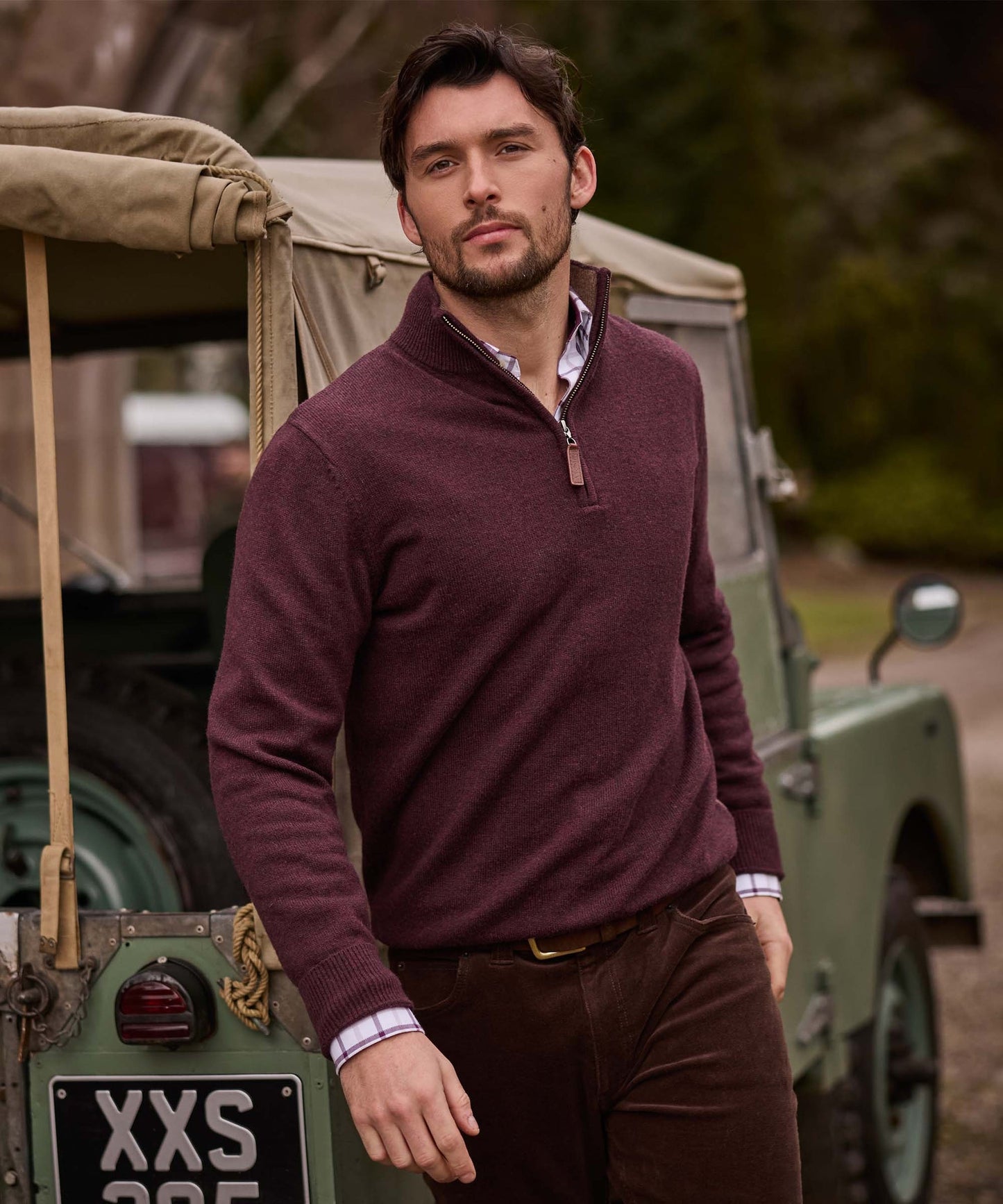 Lewis Lambswool Quarter Zip Jumper Port