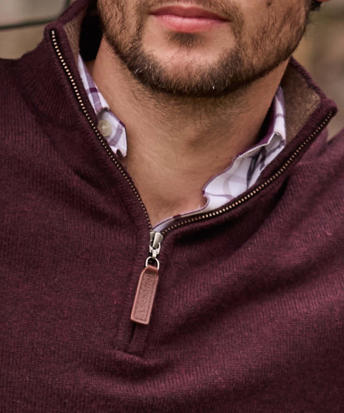 Lewis Lambswool Quarter Zip Jumper Port