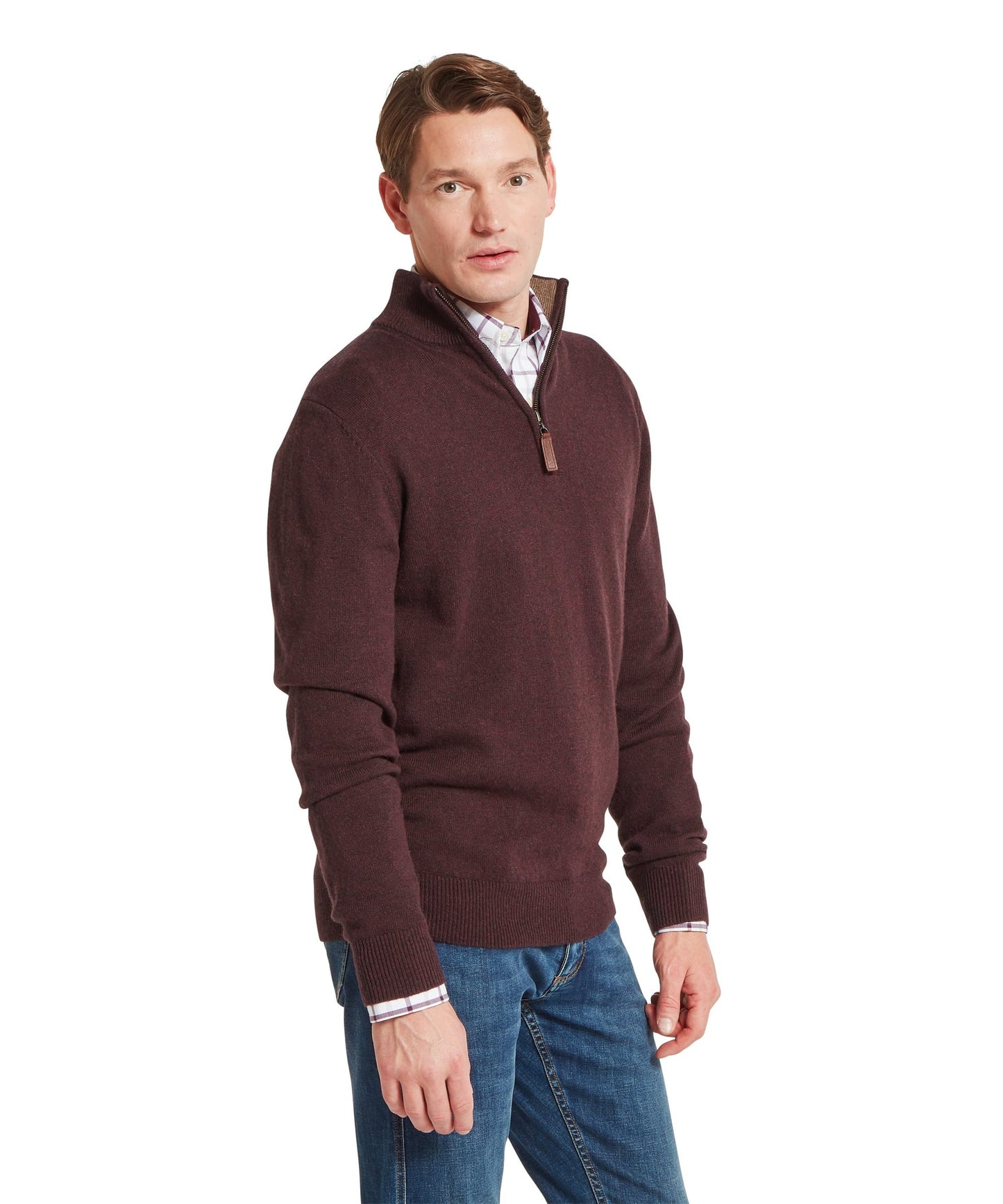 Lewis Lambswool Quarter Zip Jumper Port