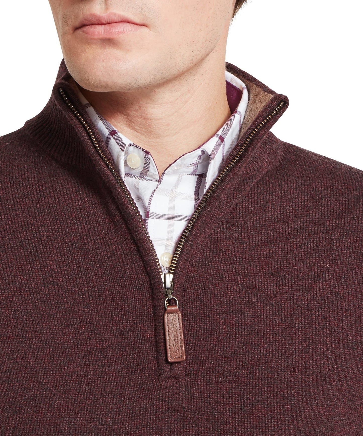 Lewis Lambswool Quarter Zip Jumper Port