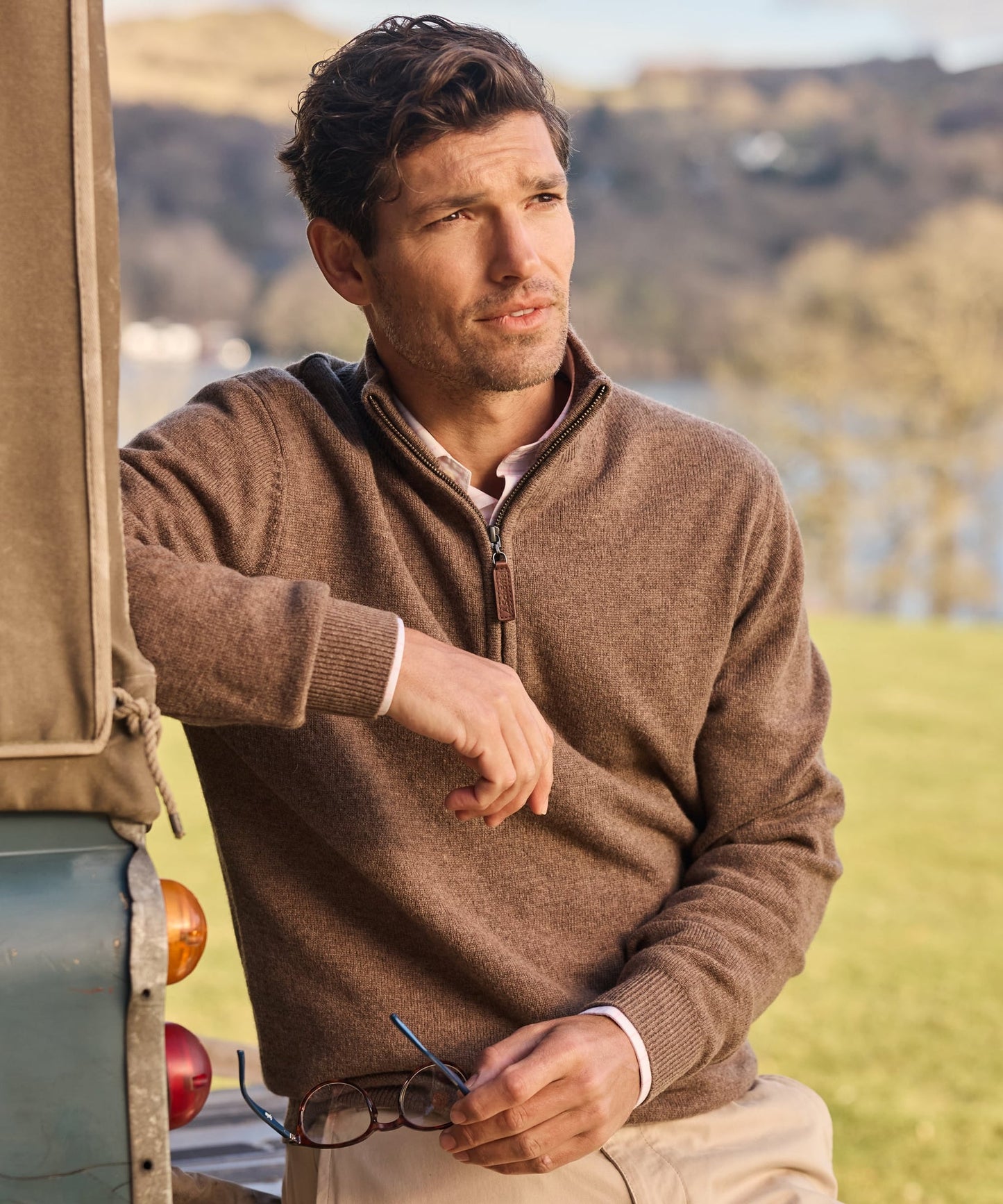 Lewis Lambswool Quarter Zip Jumper Mushroom