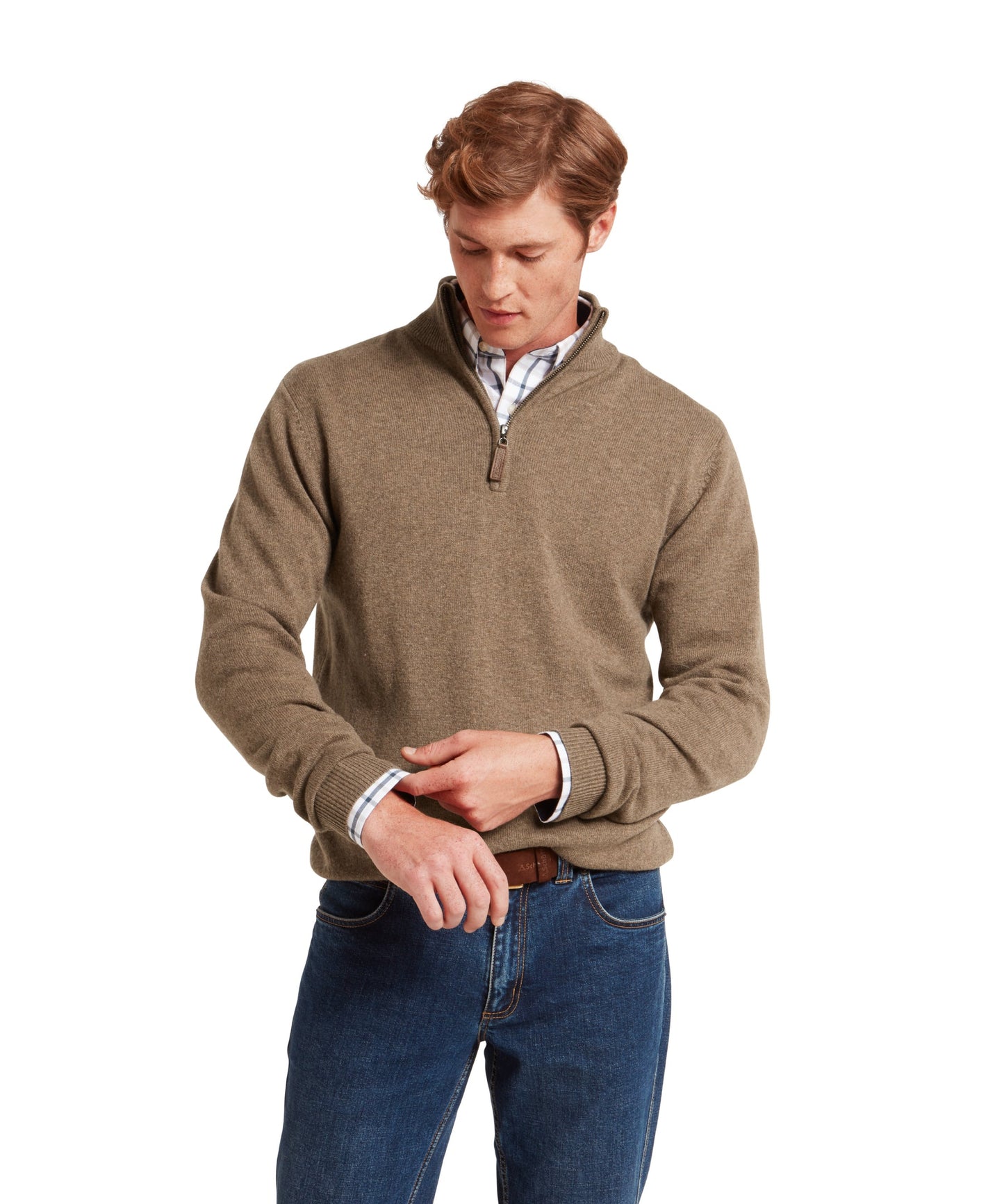Lewis Lambswool Quarter Zip Jumper Mushroom