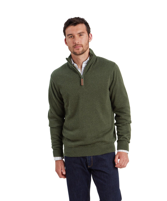 Lewis Lambswool Quarter Zip Jumper Woodland