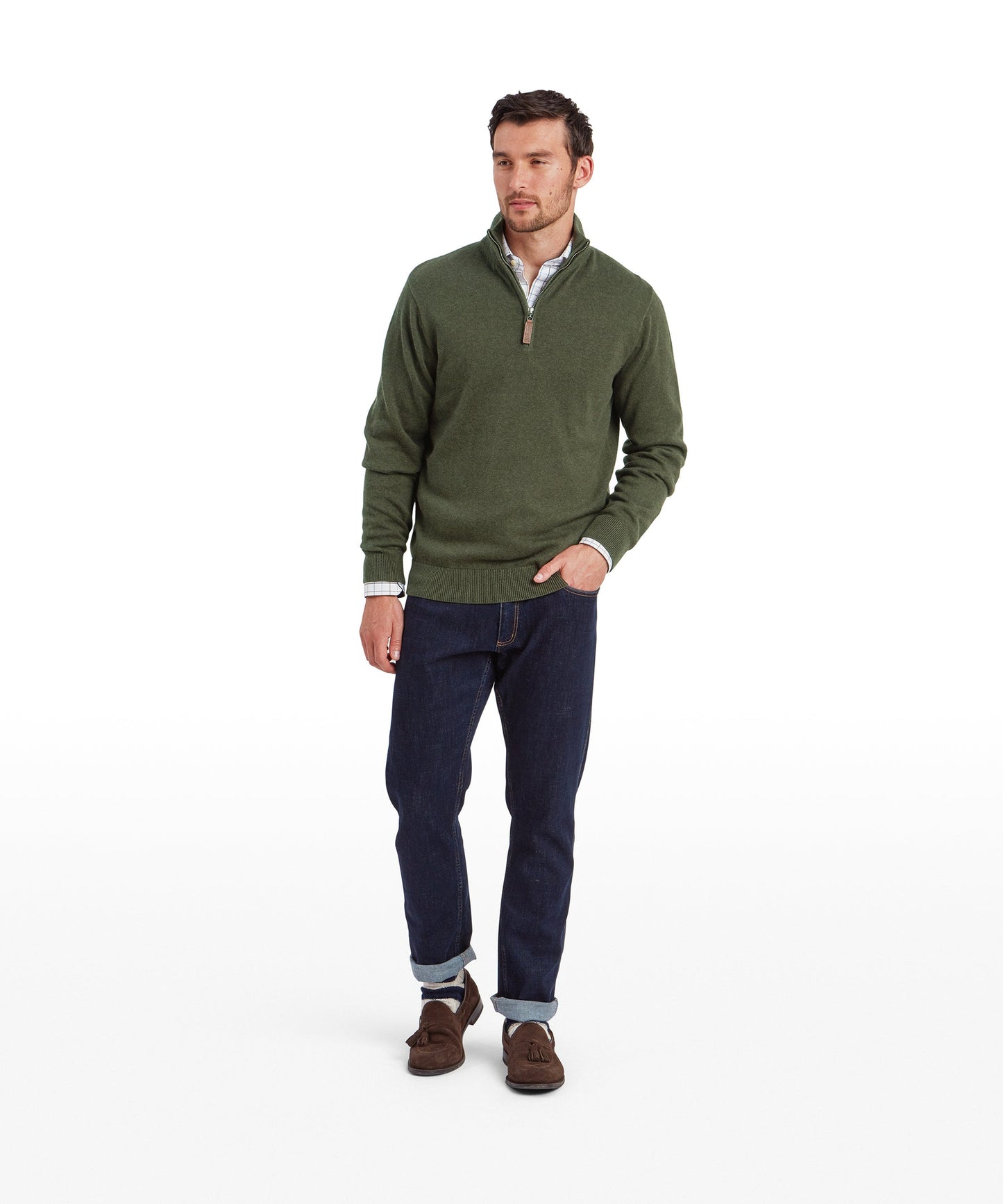 Lewis Lambswool Quarter Zip Jumper Woodland