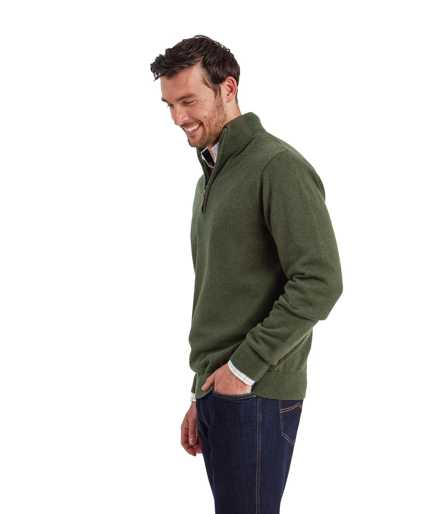 Lewis Lambswool Quarter Zip Jumper Woodland