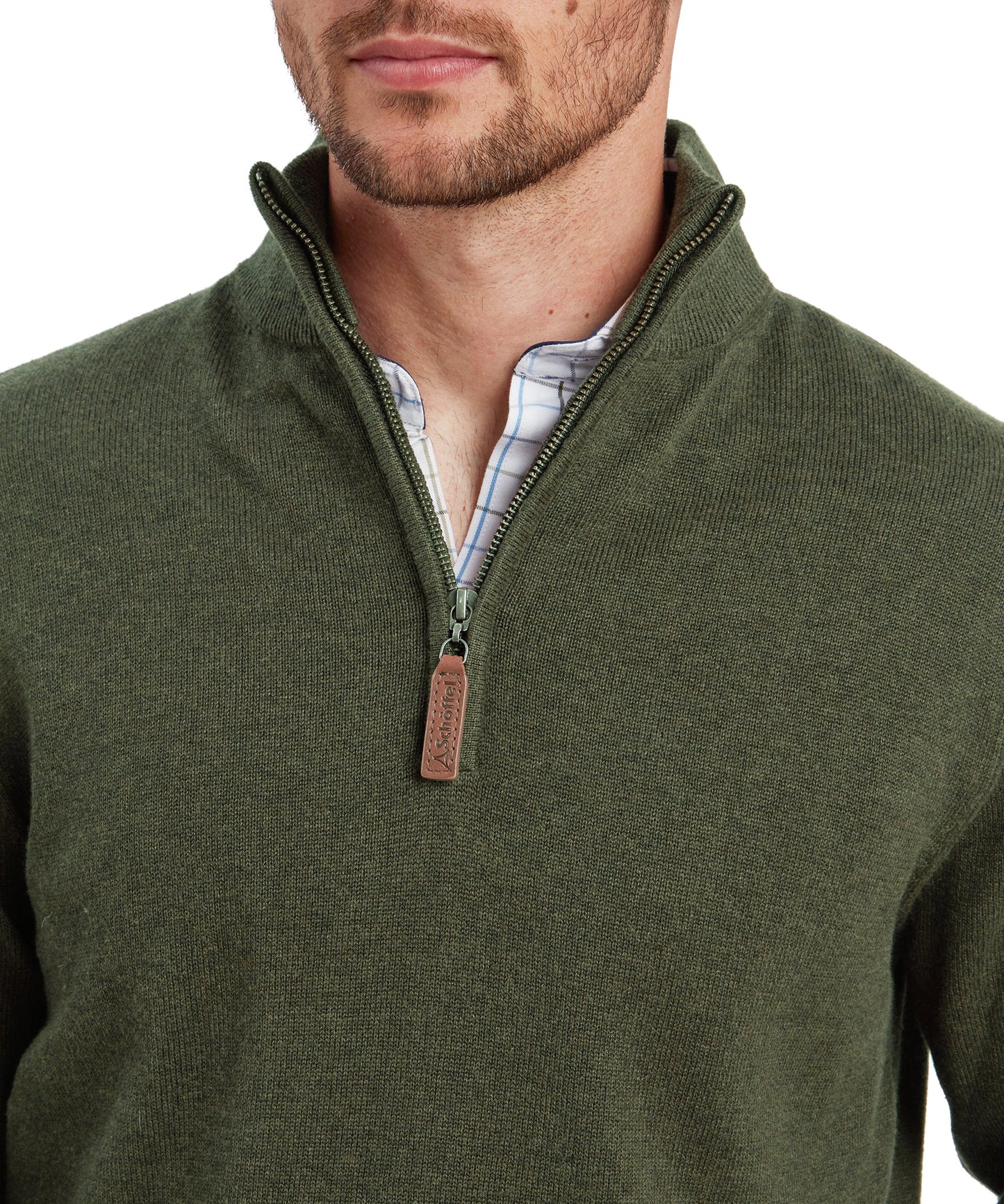 Lewis Lambswool Quarter Zip Jumper Woodland