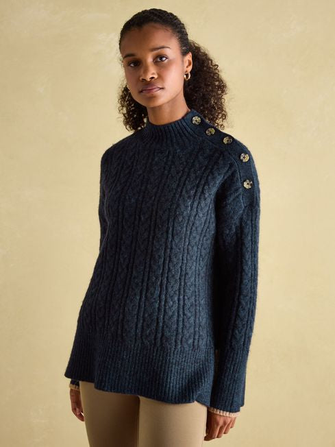 Betsy
Navy Button Shoulder Cable Jumper