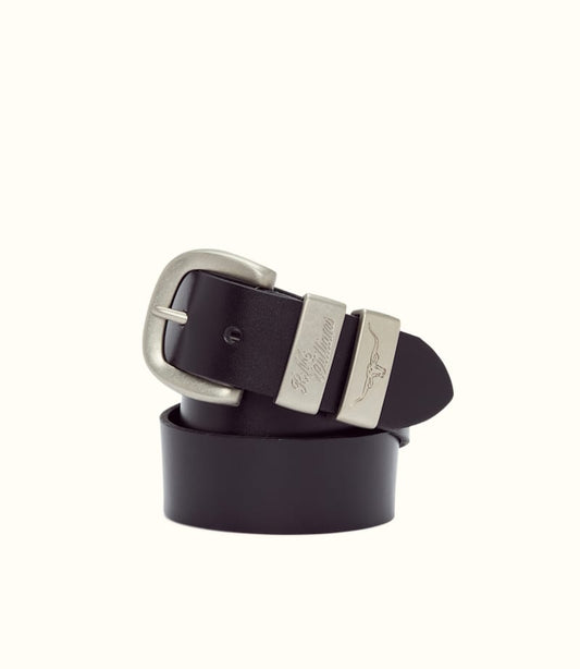 Drover Belt Black Brushed silver Buckle