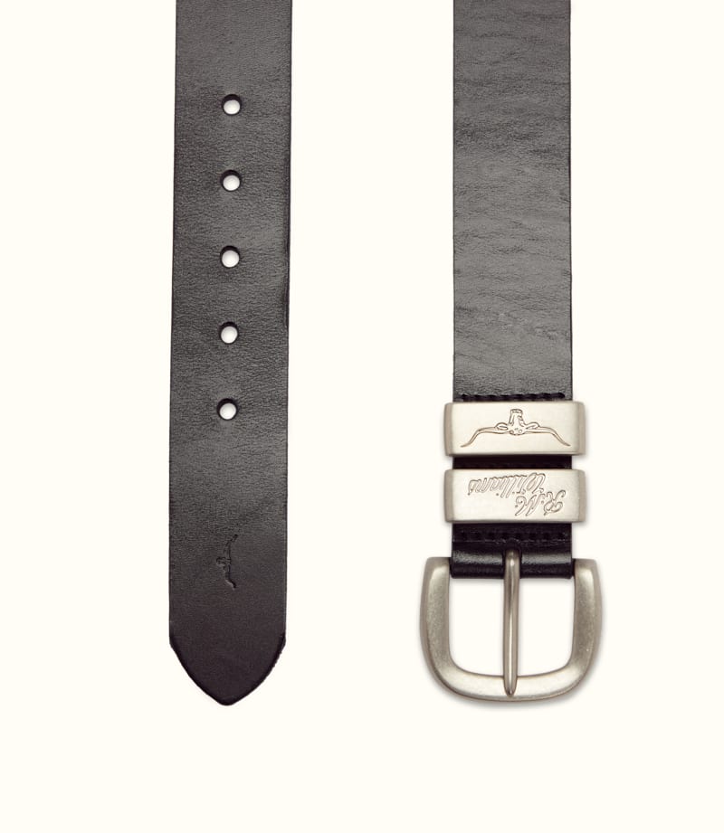 Drover Belt Black Brushed silver Buckle