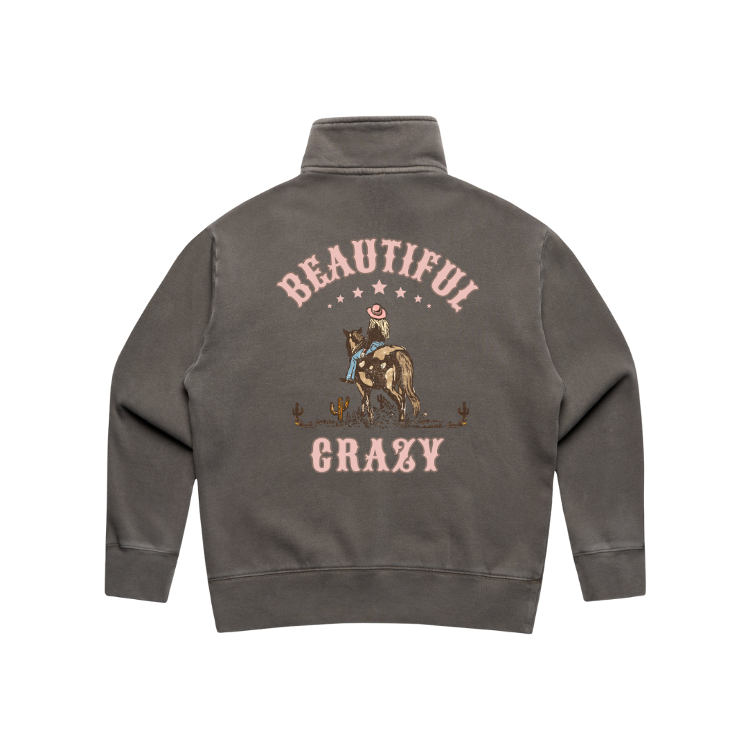 Beautiful Crazy Ladies Quarter Zip Sweater - Premium Cotten Faded Grey