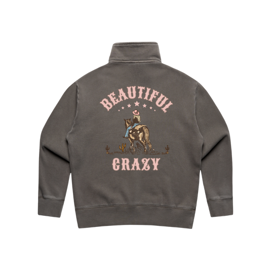Beautiful Crazy Ladies Quarter Zip Sweater - Premium Cotten Faded Grey