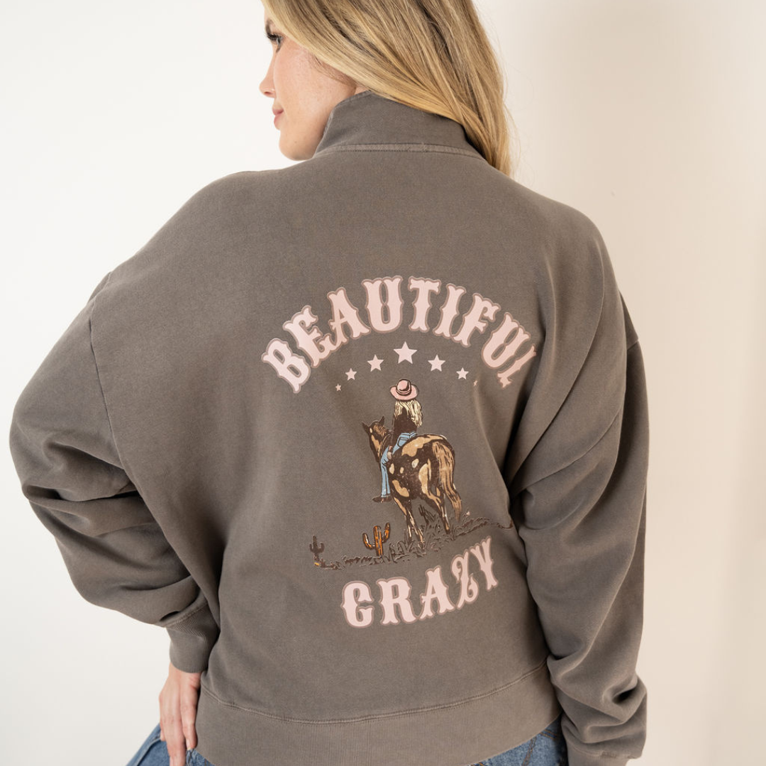 Beautiful Crazy Ladies Quarter Zip Sweater - Premium Cotten Faded Grey