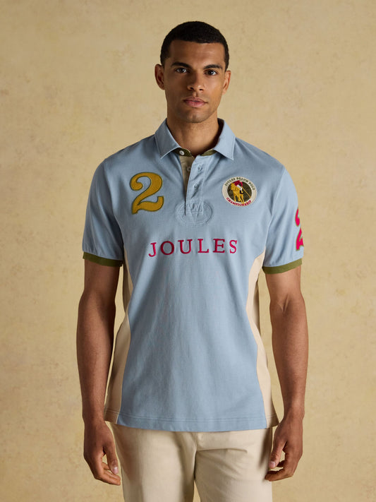 Embellished Blue/Ecru Classic Fit Cotton Polo Shirt
