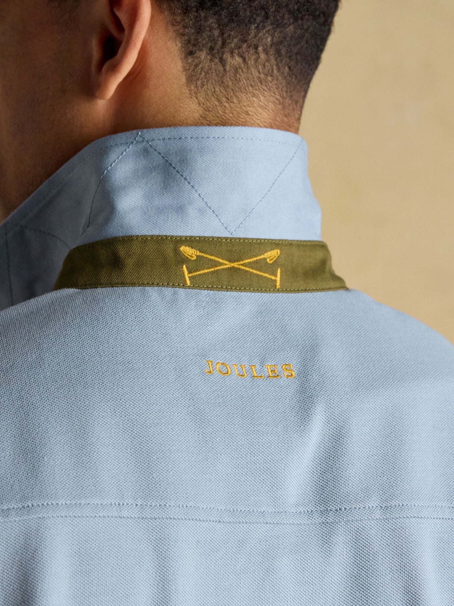 Embellished Blue/Ecru Classic Fit Cotton Polo Shirt