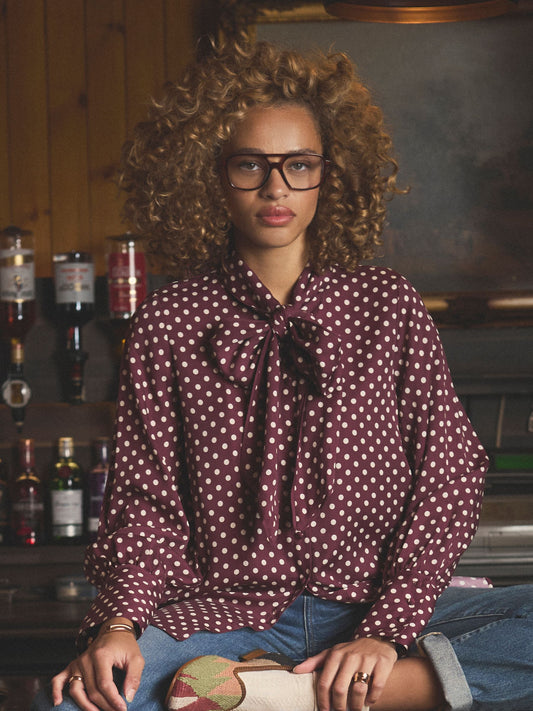 Tabby Burgundy Red Tie Neck Blouse