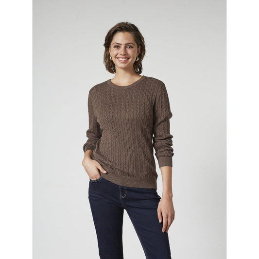 Susan Cable Knit - Dark Brown Melange