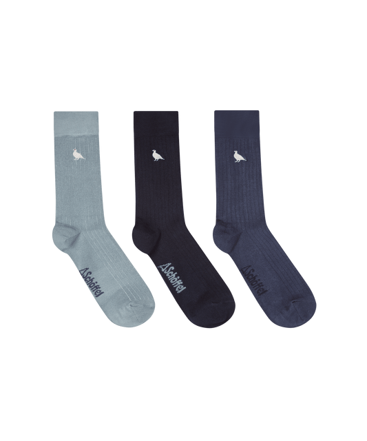 Bamboo Socks (Box Of 3) - Blue Ptarmigan Mix