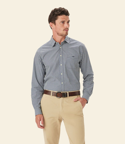 Classic Poplin Check Shirt Navy Char