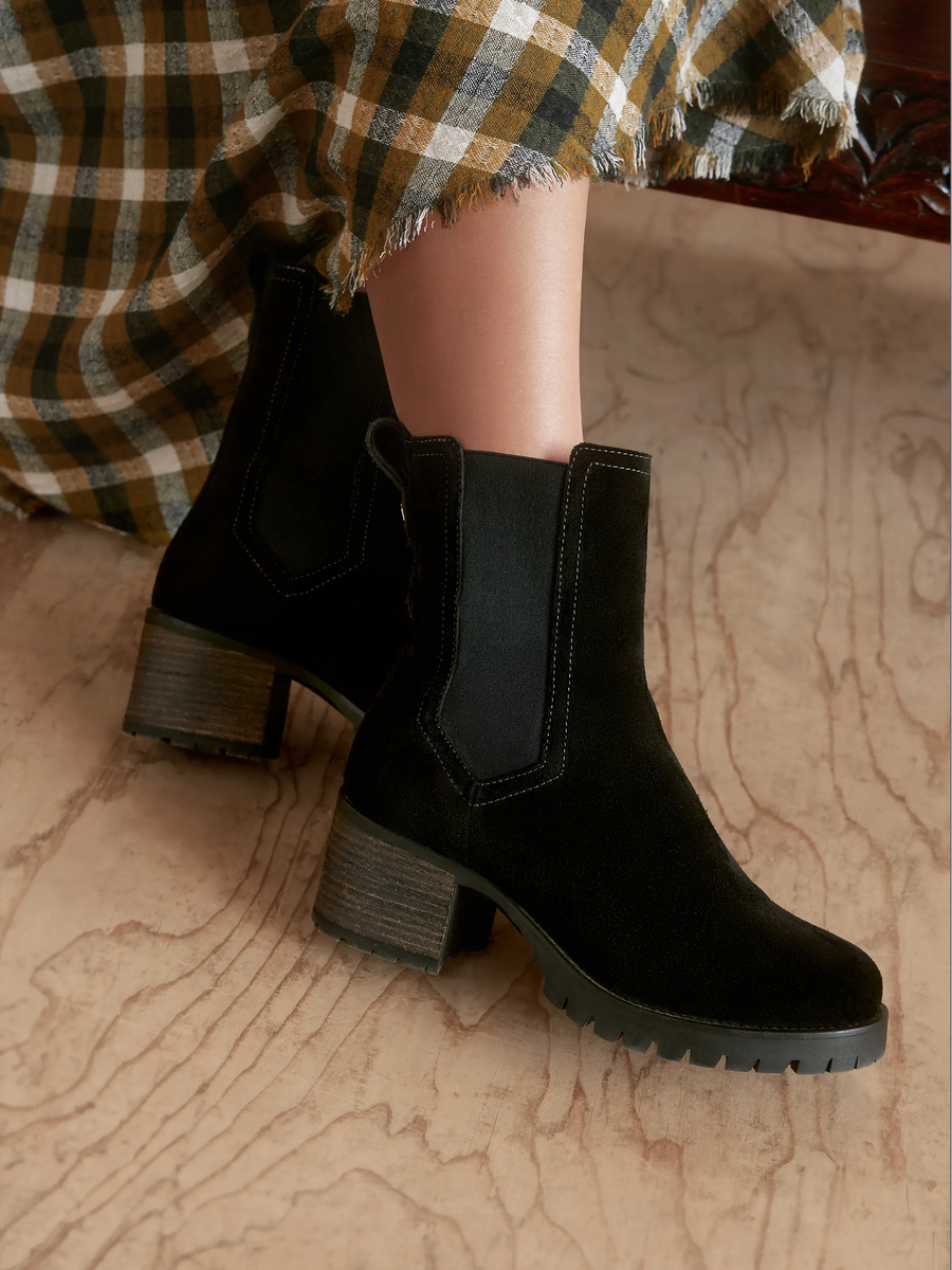 Boudica Heeled Black Suede Ankle Boots