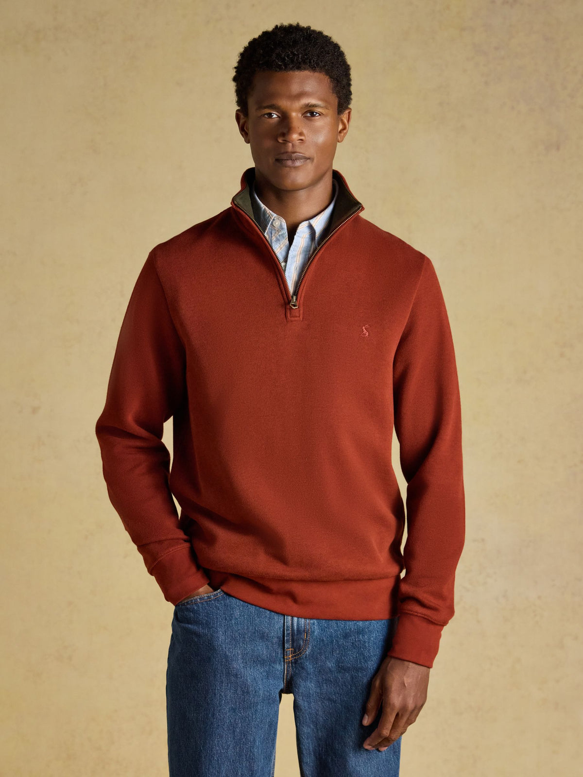 Alistair Red French Ribbed Quarter Zip Sweatshirt