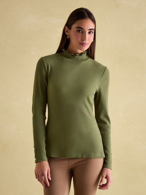 Amy
Green Ribbed Long Sleeve High Neck Jersey Top