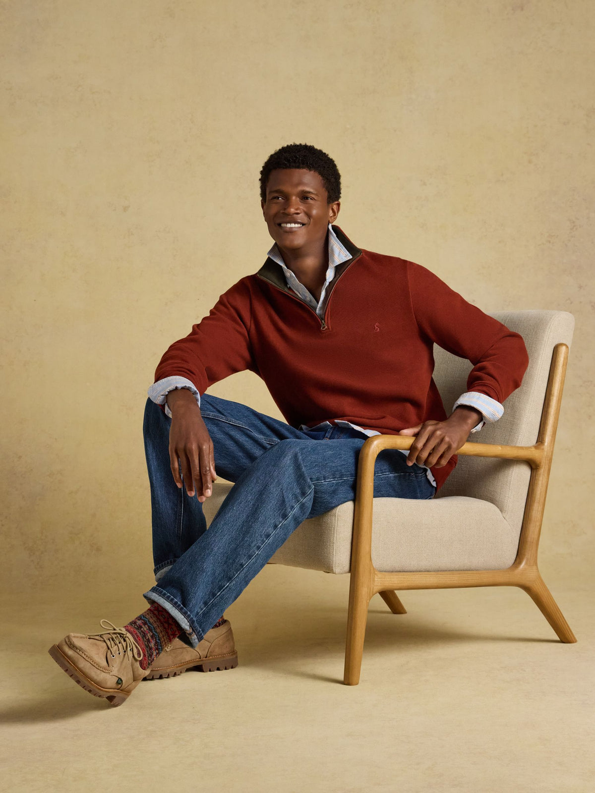 Alistair Red French Ribbed Quarter Zip Sweatshirt