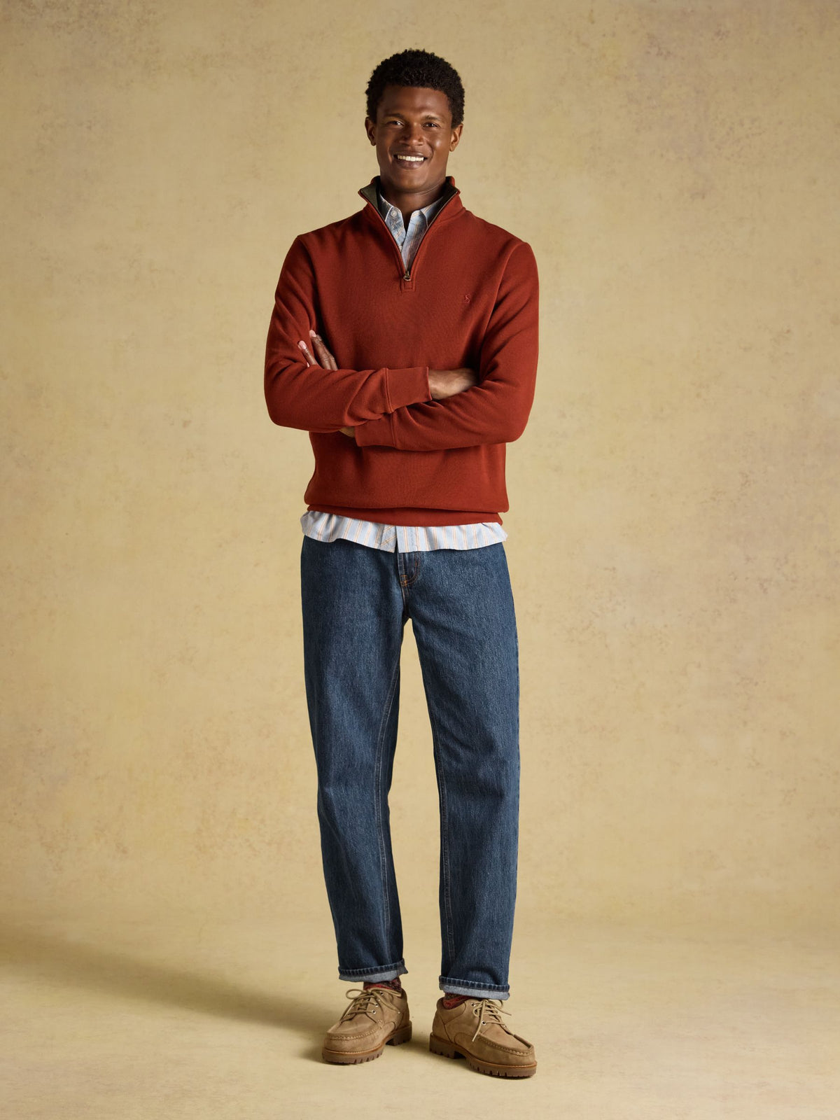 Alistair Red French Ribbed Quarter Zip Sweatshirt
